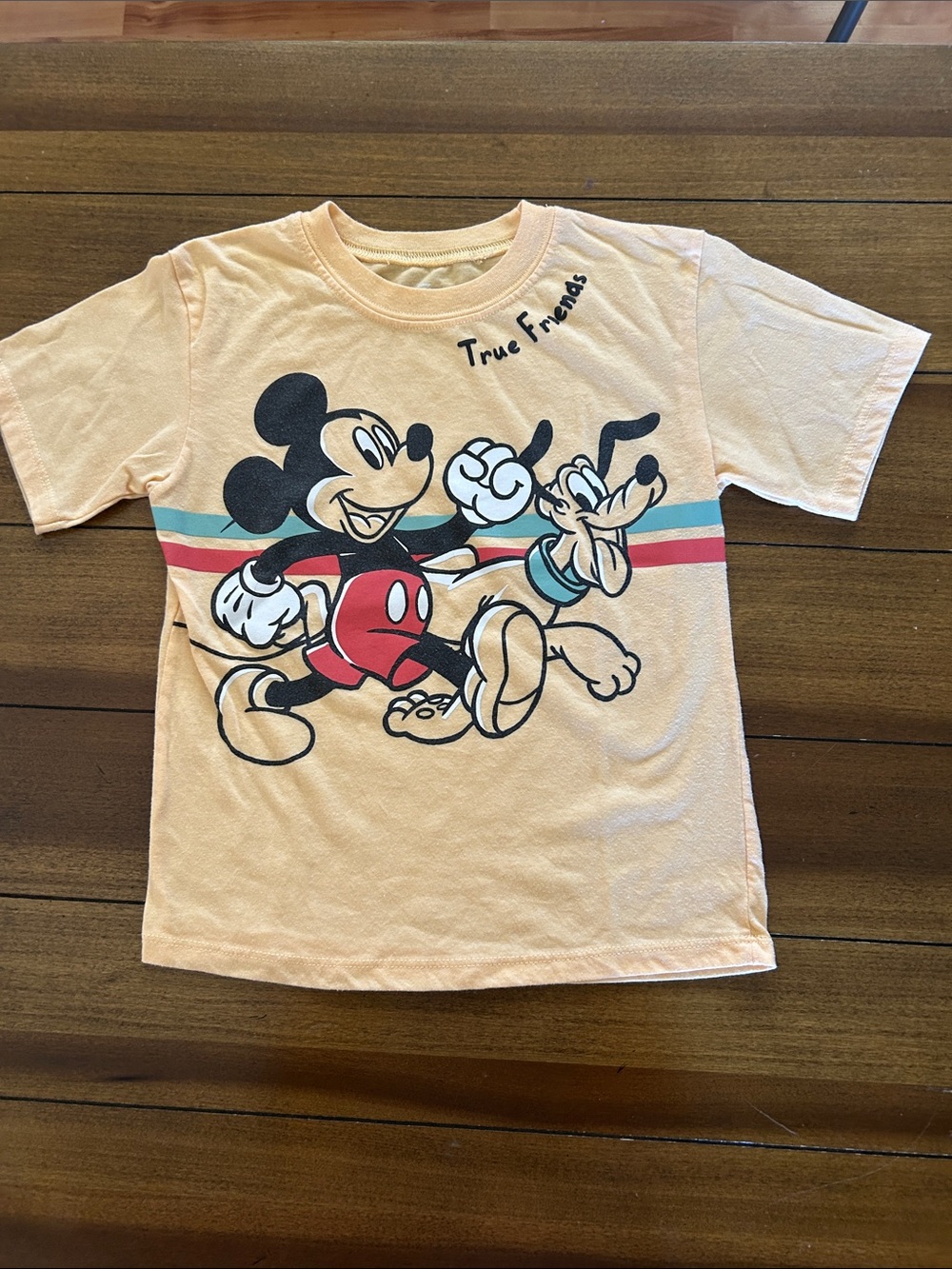 Disney Peach Mickey & Pluto Short Sleeve Tee with Retro Stripes